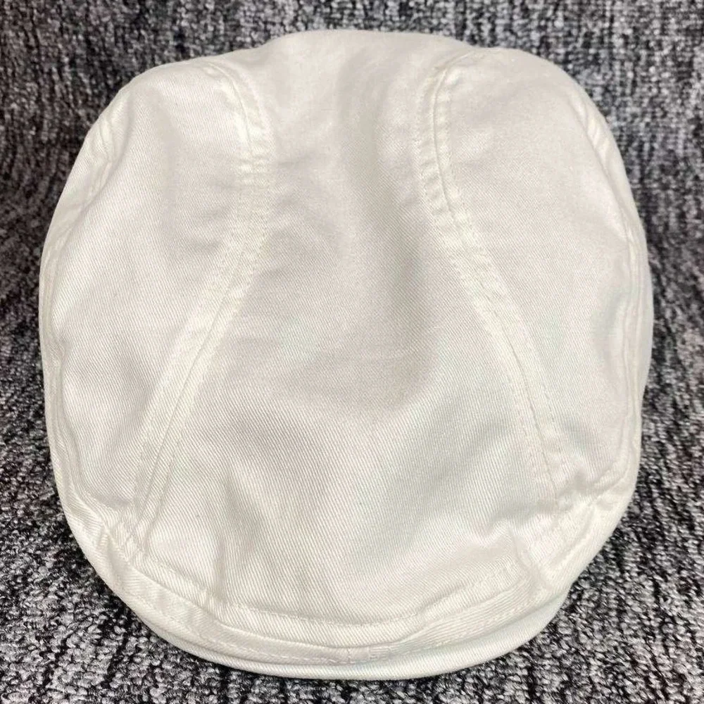 Botvela‎ Flat Cap Mens 59cm White Cotton Twill Ivy Newsboy Driving Hat